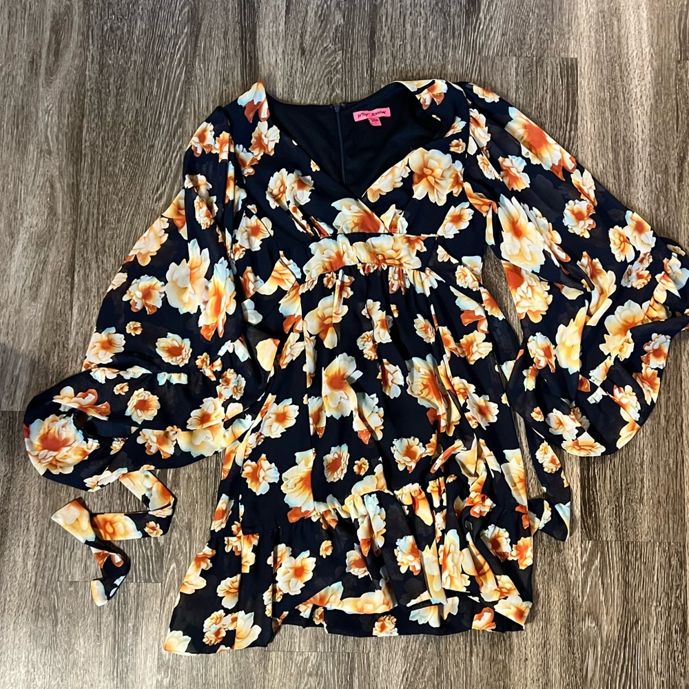 Betsy Johnson Bambi Floral Sleeve Bell Dress